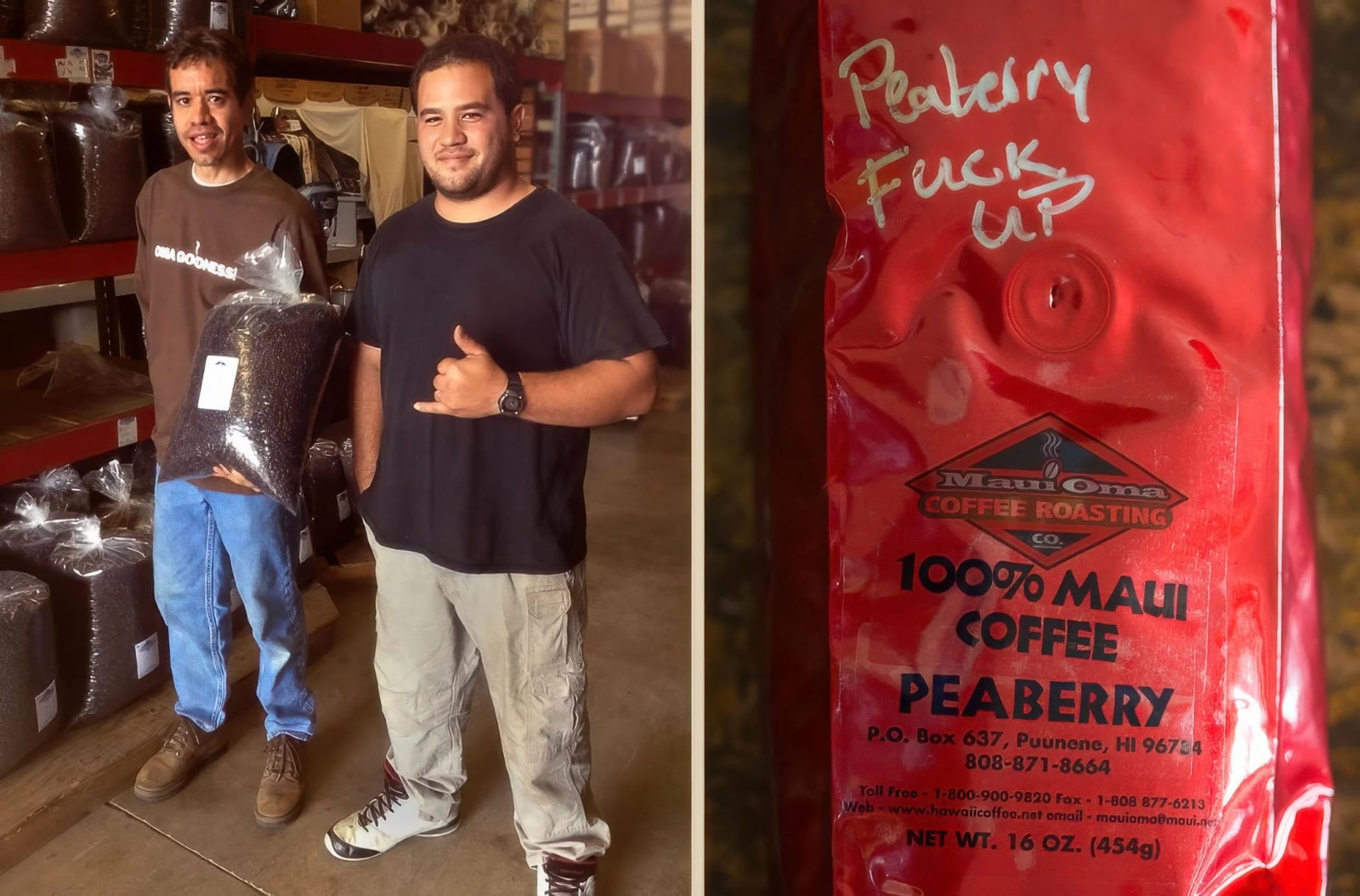 Maui Oma Coffee Roasting Company. Mark and Kahea.