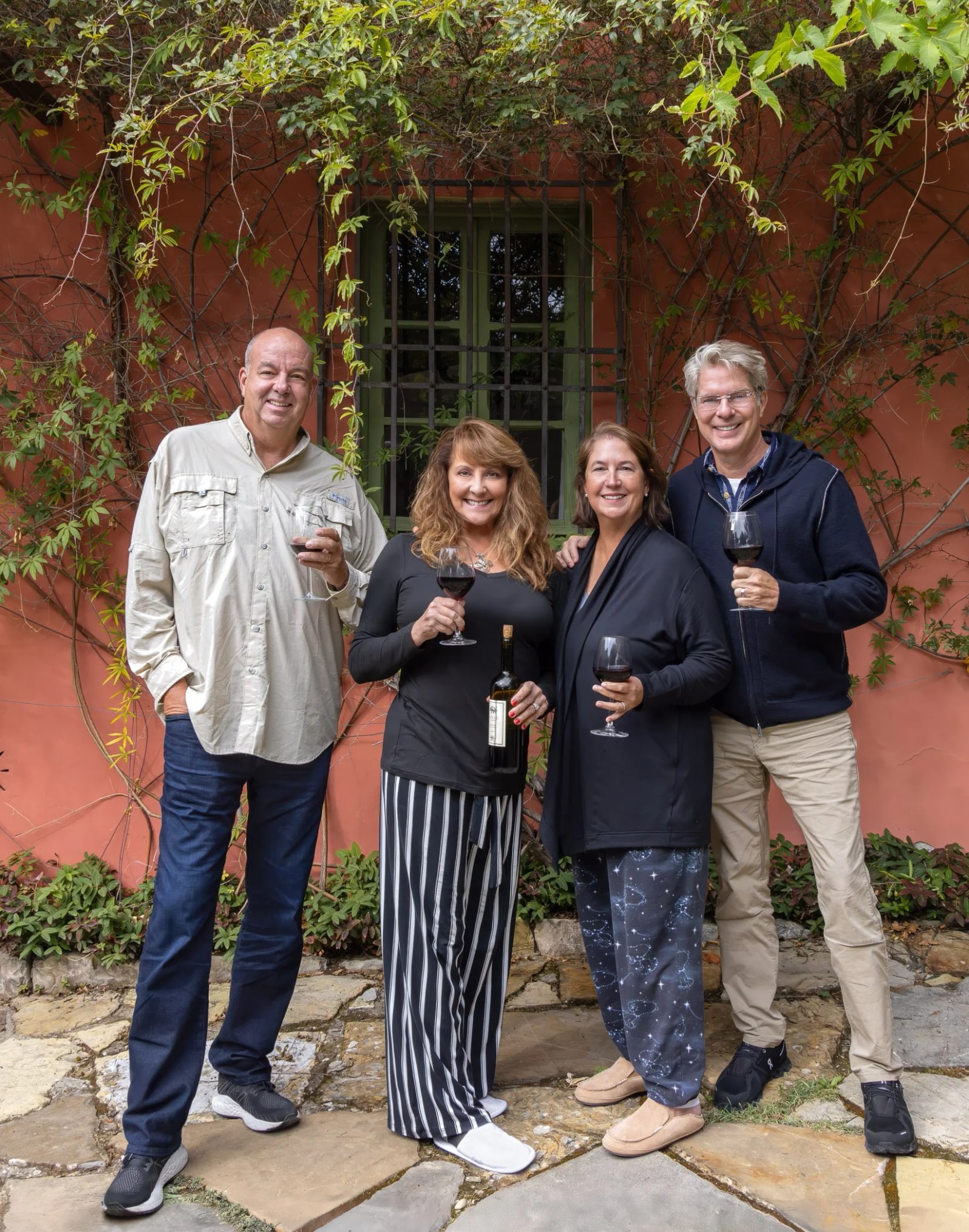 Monte, Bev, Patricia and me at our rental property, Villa Casanova. (Wine expertly selected by host/owner Giovanni.)
